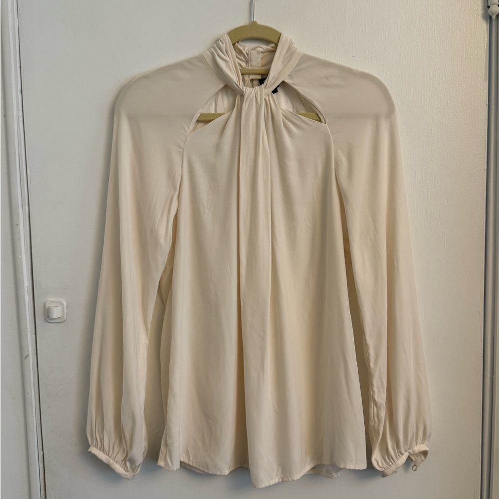 Worth Cream Bishop Sleeve Blouse with Tie Front